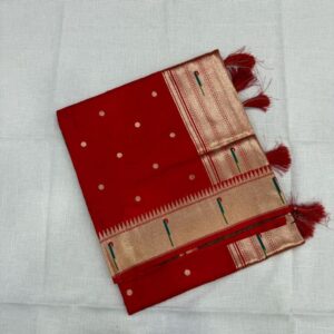 Paithani single Muniya Soft Silk Saree - Red (Code: NS02)