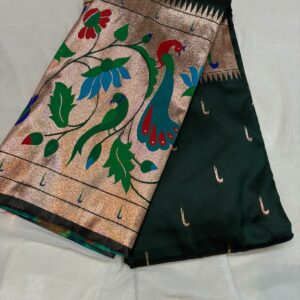 Big Border Paithani  Saree - Dark Green
