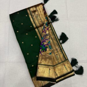 Dark Bottle Green Single Muniya Paithani Saree (Code: NS02)
