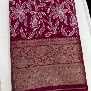 Banarasi Organza Silk Chikankari Work Saree - Dark Pink