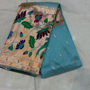 Big Border Paithani Saree - Sky Blue