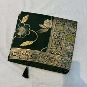 Rajasthani Soft Silk Zarkan Work Saree - Bottle Green (NS01)