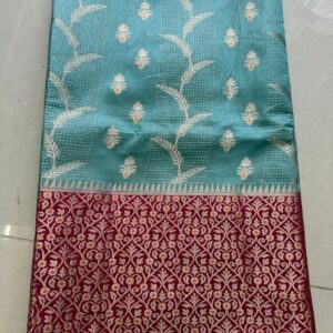 Banarasi Chiniya Silk Saree - Sea Blue & Pink