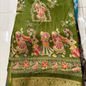 Kashmiri Emporium Pashmina Theme Viscose Georgette Saree- Mehendi Green