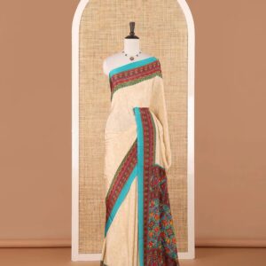 Crepe Silk Saree In Self Print & Contrast Border - Off White