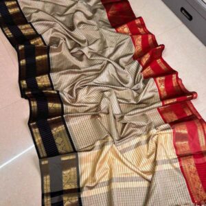Grey Checks Vintage Banarasi Semi Kanjivaram Silk Ganga jamuna