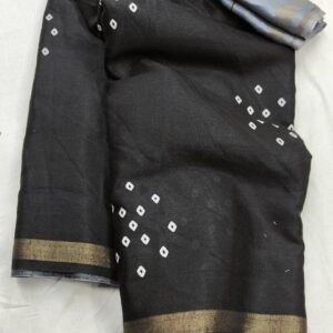 Malai Silk bandini Printed Saree With Contrast Floral Pallu & Blouse - Black & Ash