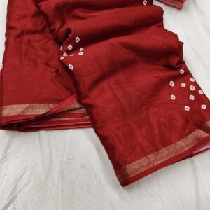 Malai Silk bandini Printed Saree With Contrast Floral Pallu & Blouse - Red & Pink