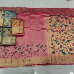 Paithani Tissue Muniya & Floral Border Saree