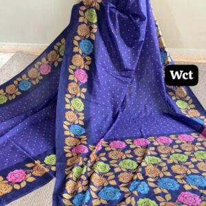 Semi Tussar Border Saree - Blue & Purple Tone