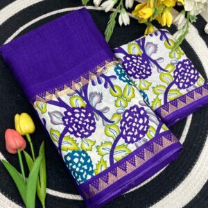 Dola Silk Kalamkari Printed Border - Purple