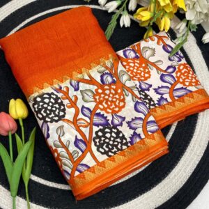 Dola Silk Kalamkari Printed Border - Orange