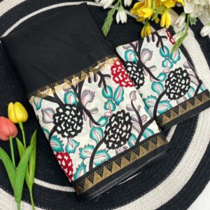 Dola Silk Kalamkari Printed Border - Black