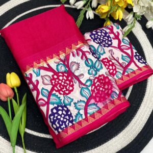 Dola Silk Kalamkari Printed Border - Pink
