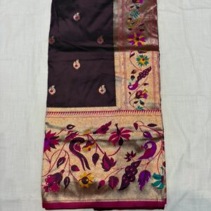 Paithani Soft Silk Big Peacock Border Saree - Wine (NS03)