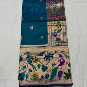 Paithani Soft Silk Big Peacock Border Saree - Peacock Blue (NS03)