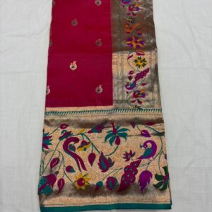 Paithani Soft Silk Big Peacock Border Saree - Pink (NS03)