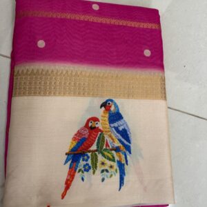 Organza Georgette Silk Saree With Parrot Border - Pink