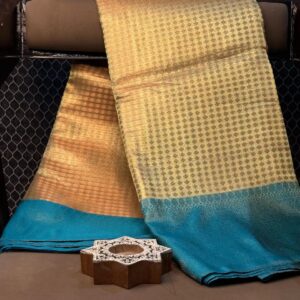 Gold & Teal Blue Banarasi Tissue Budget Range Saree