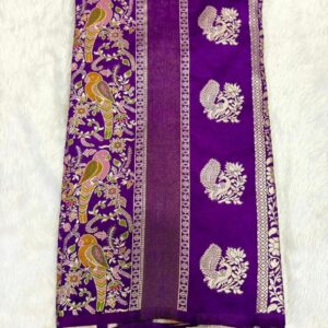 Viscose Mashru Peacock & Parrot Design Saree - Purple