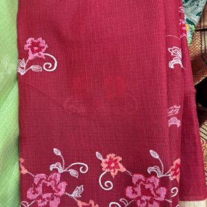 Kota Saree With Flower Embroidery - Maroon