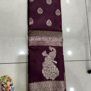 Soft Silk Sarees With Gap Border Peacock Design - Maroonish Wine