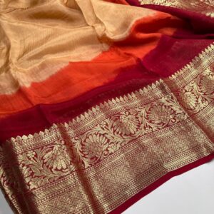 Matka Banarasi Silk Saree In Biege & Dual Tone Shade