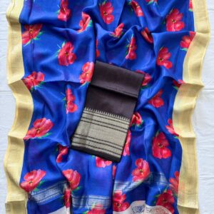 Mangalagiri Handloom Dress Material 2 Piece Set - Wine & Blue