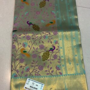 Paithani Soft Silk Tissue All Over Weaving Saree - Sea Green